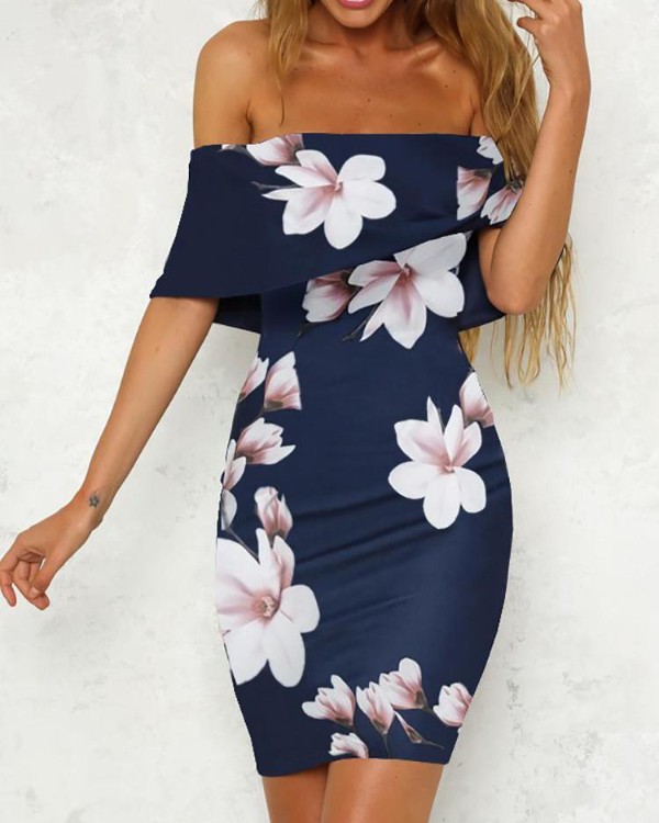 floral off the shoulder bodycon dress