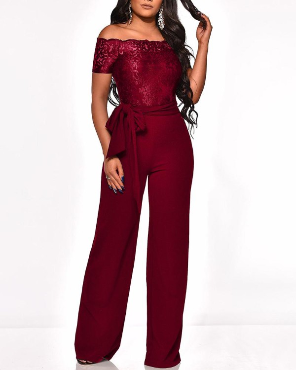 off the shoulder lace jumpsuit