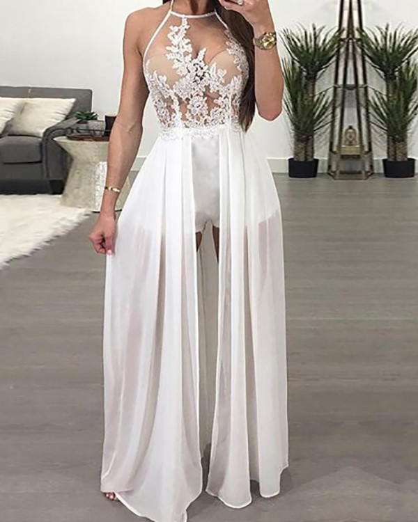 Sheer Mesh Lace Applique Maxi Romper Dress Online. Discover hottest ...