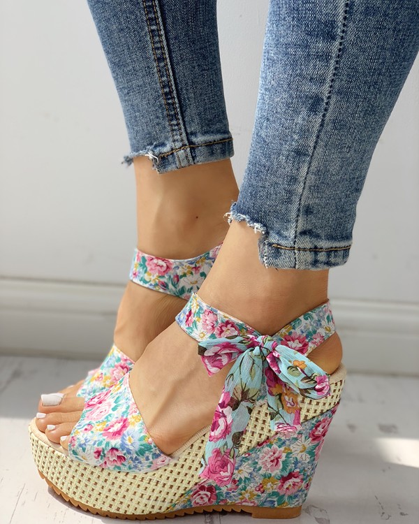 bowknot design platform espadrille wedge sandals