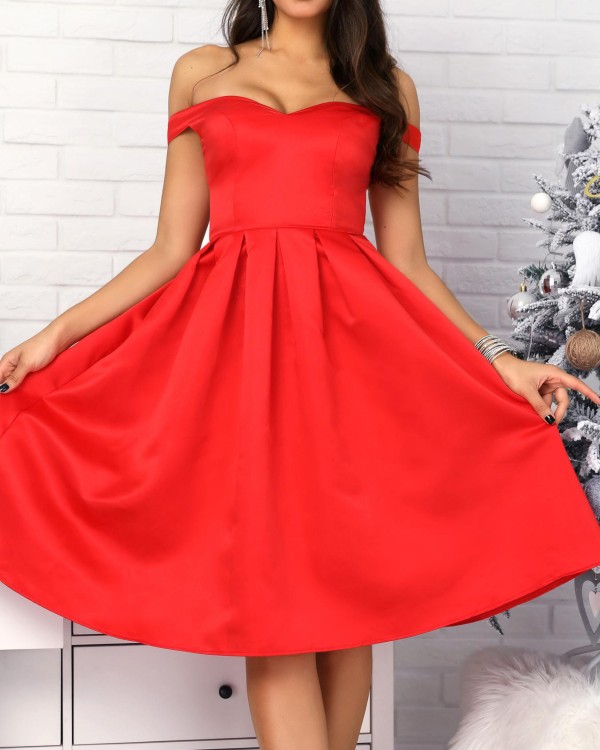 sweetheart neck off shoulder pleated party dress