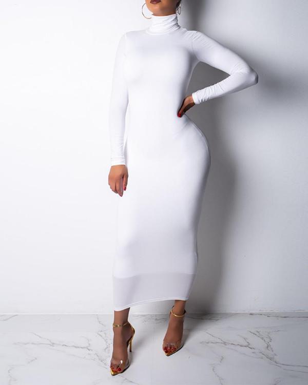 solid skew neck bodycon midi dress