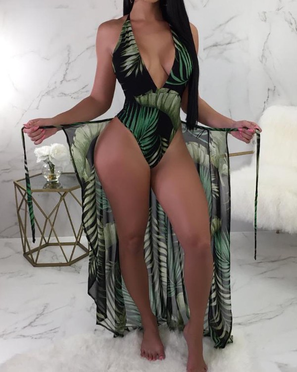 one piece bathing suit with matching cover up