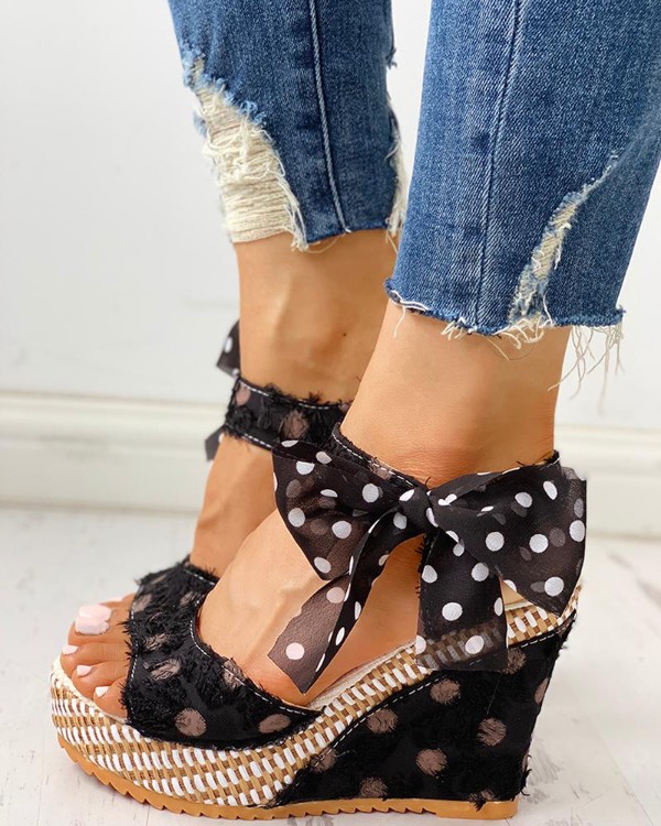 bowknot design platform espadrille wedge sandals