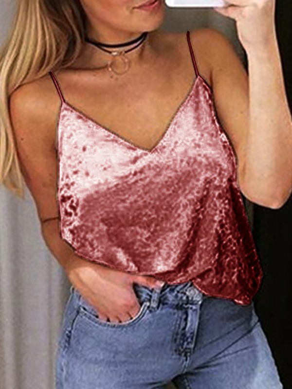 Women Sexy V Neck Low Cut Cami Velvet Top Online. Discover hottest