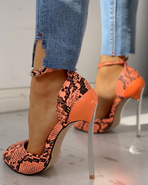 snakeskin closed toe heels