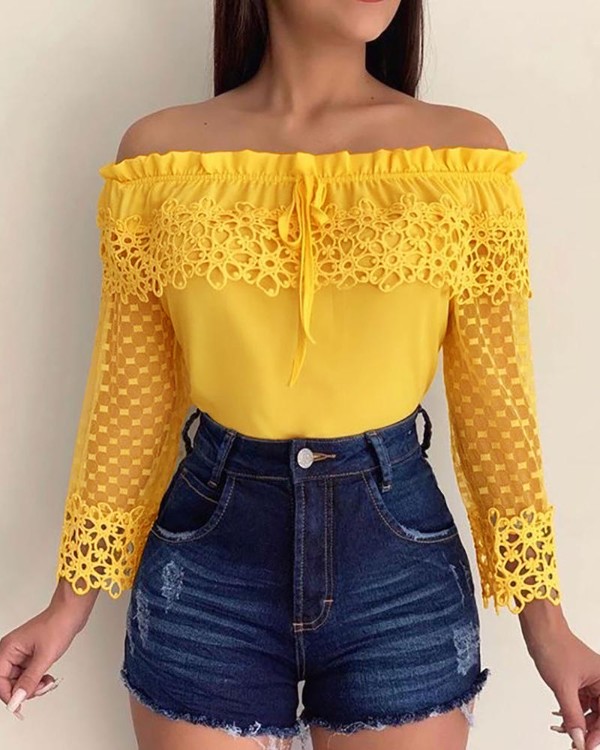 yellow off the shoulder top long sleeve