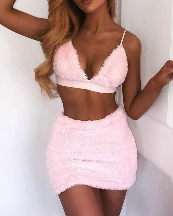 fur bralette and skirt set off 64 