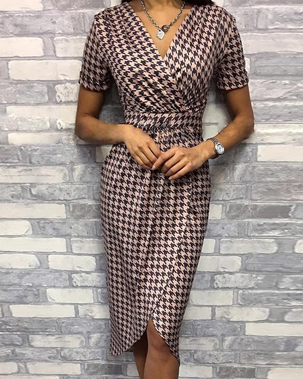 houndstooth wrap dress
