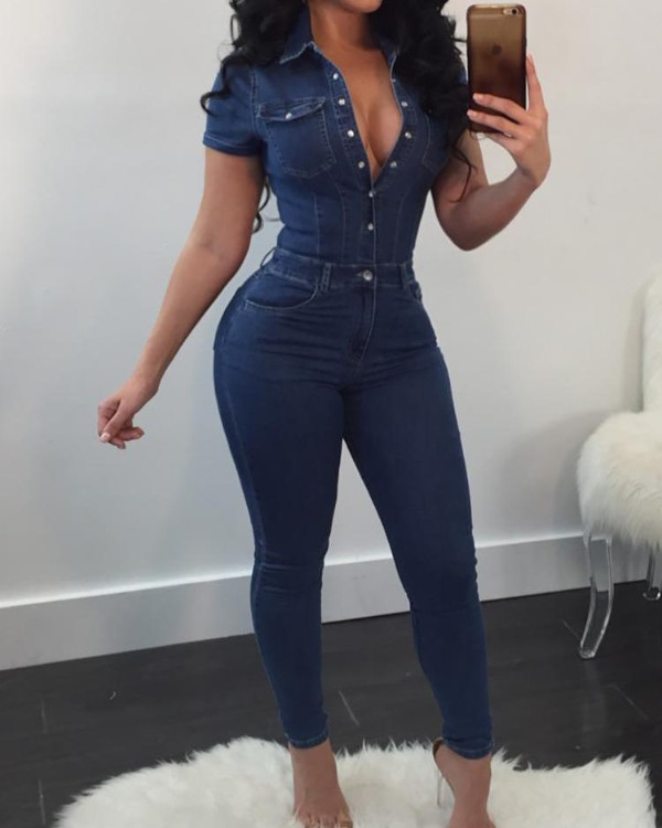 denim jumpsuit short sleeve