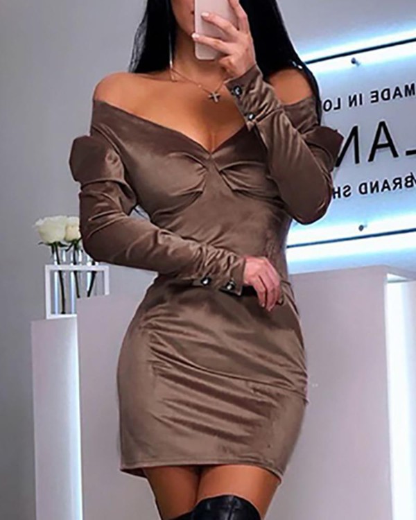 velvet off shoulder ruched bodycon dress