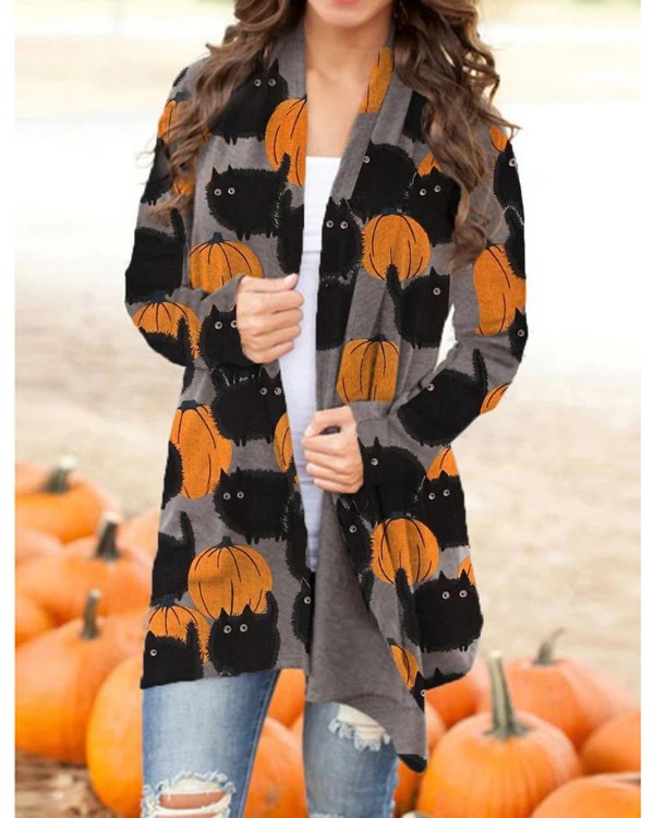 cat print cardigan