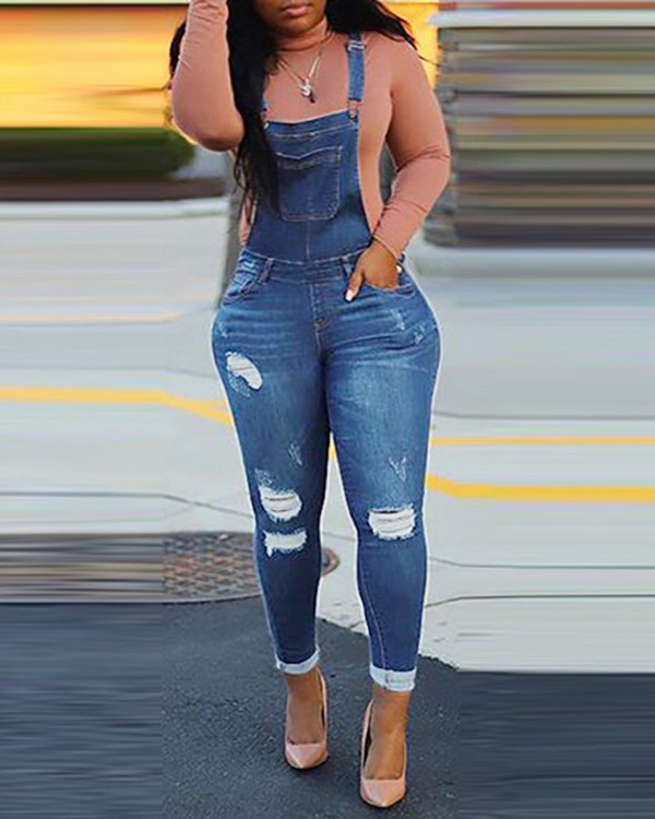 denim suspender jumpsuit