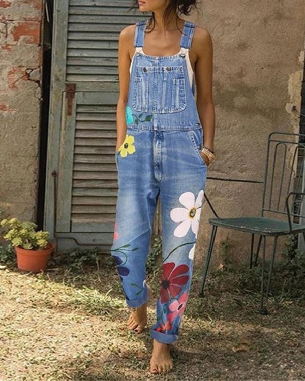 suspender denim jumpsuit