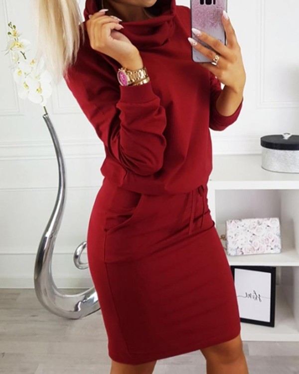 cowl neck sweatshirt dress