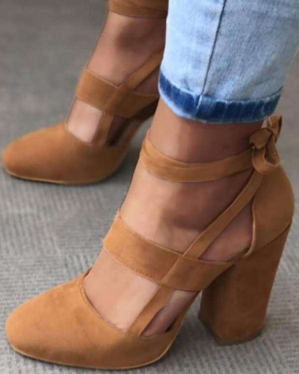 leather chunky heels