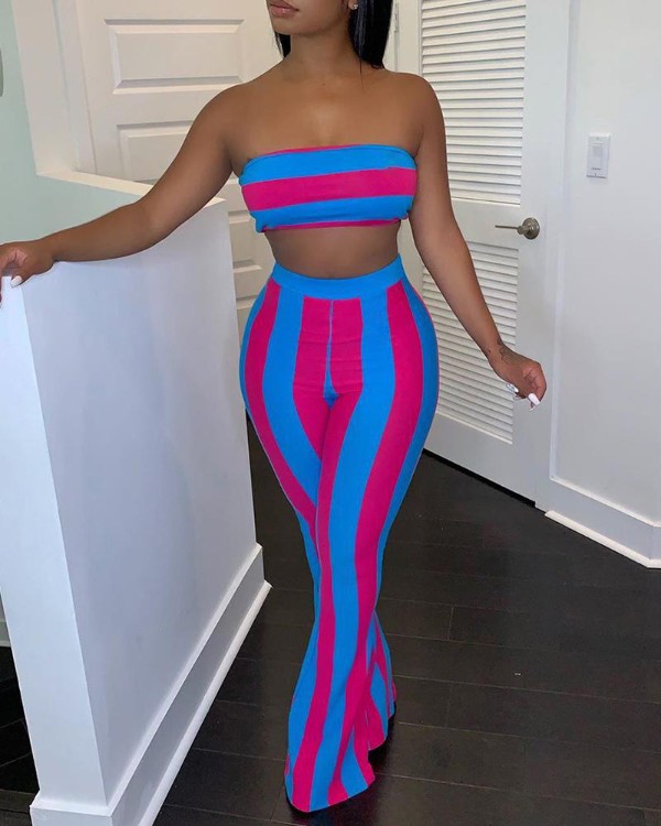 crop top and bell bottom pants