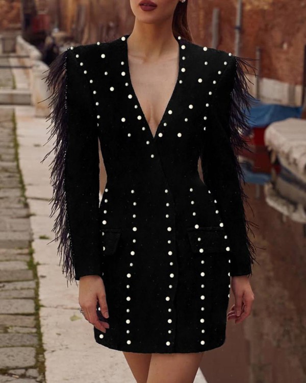 beaded blazer dress