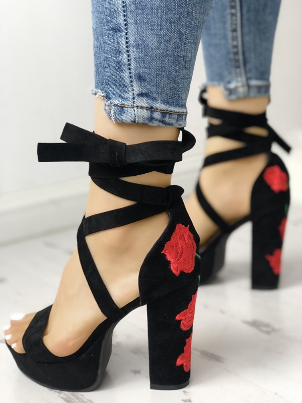 rose embroidered heels