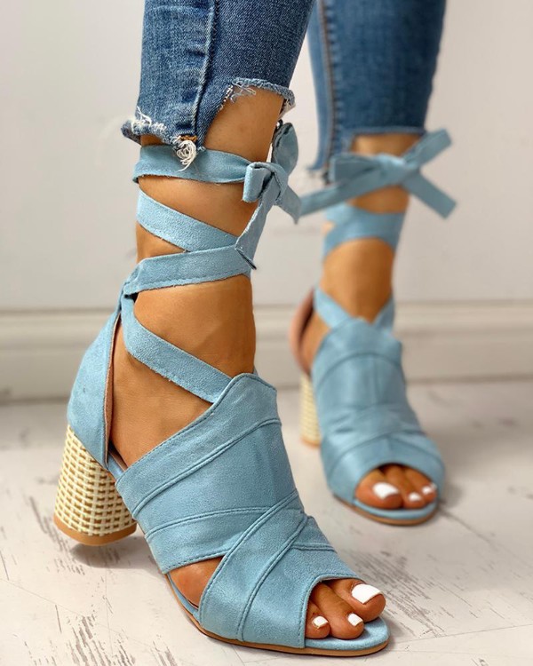 peep toe chunky heel sandals