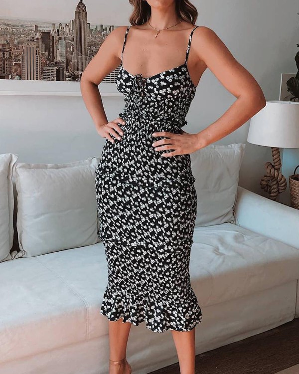 ruffle hem midi dress