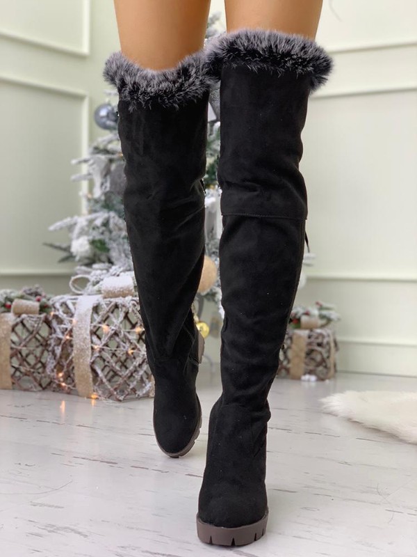 fluffy thigh high boots