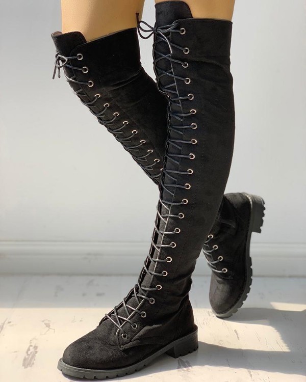 knee high tie up boots