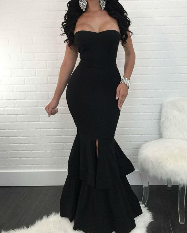 Strapless Slit Mermaid Maxi Bodycon Dress Online Discover Hottest