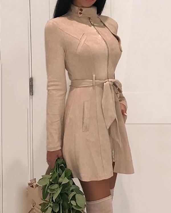 Zipper Front Pocket Design Belted Dress Online. Discover hottest trend