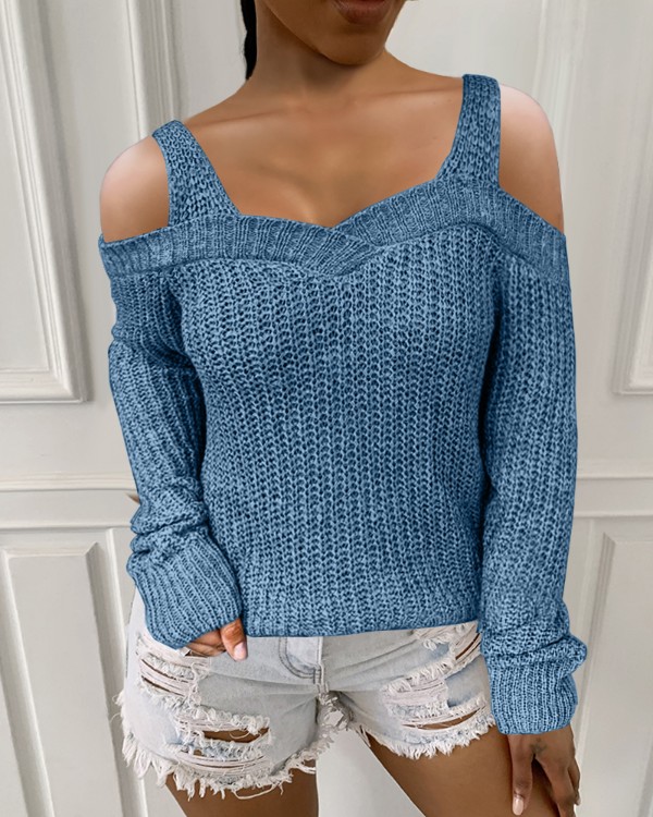 long sleeve cold shoulder sweater