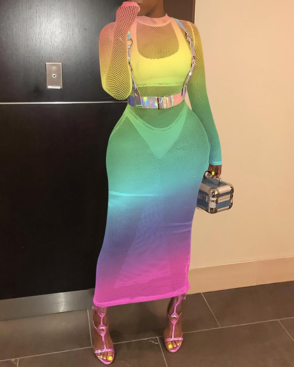 gradient color striped bodycon dress