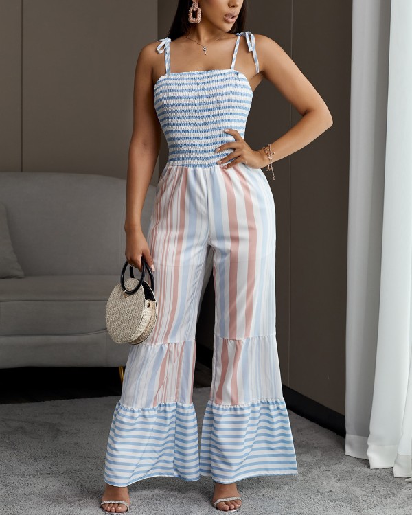 striped bell bottom jumpsuit