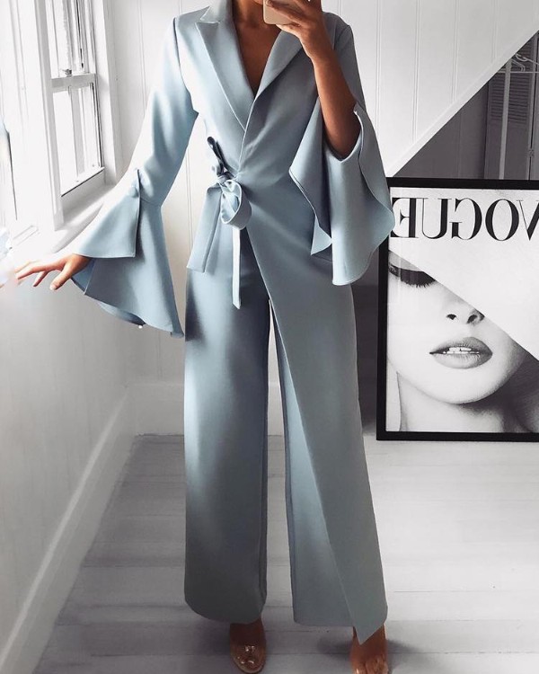 wide leg jumpsuit with sleeves