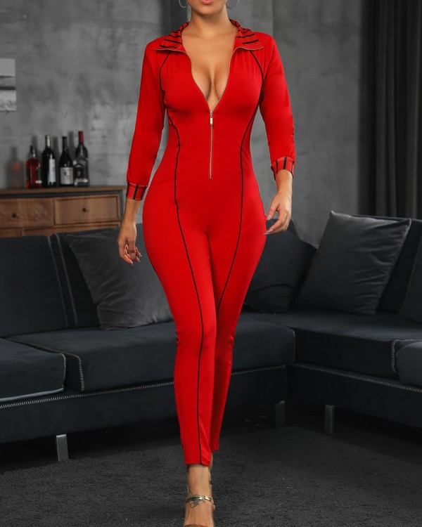 red zipper jumpsuit