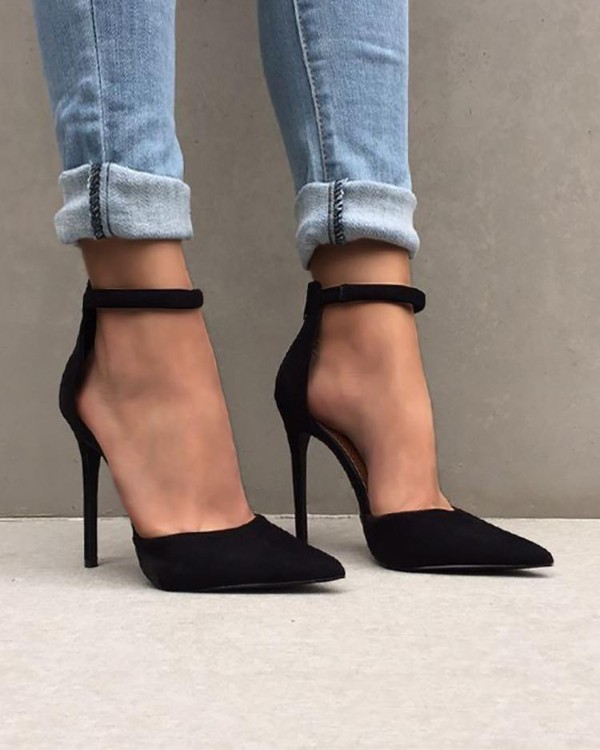 plain black heels with strap