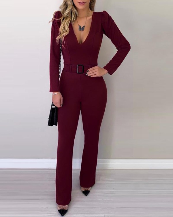 long sleeve bell bottom jumpsuit