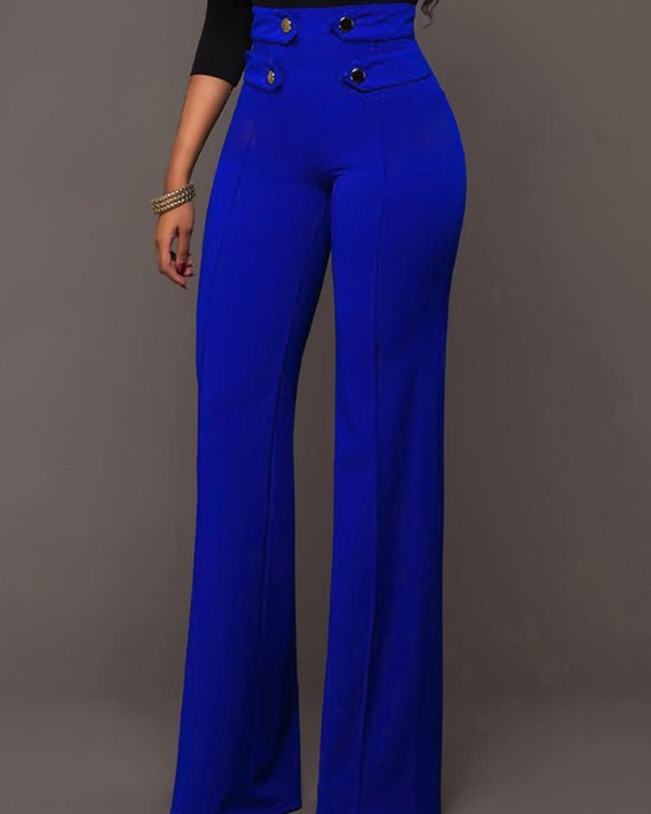 buttoned high waist wide leg pants