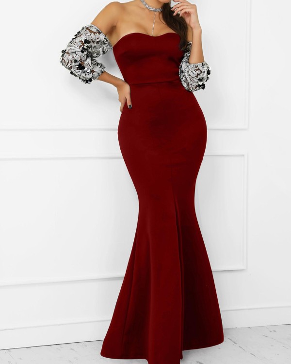 red bardot evening dress