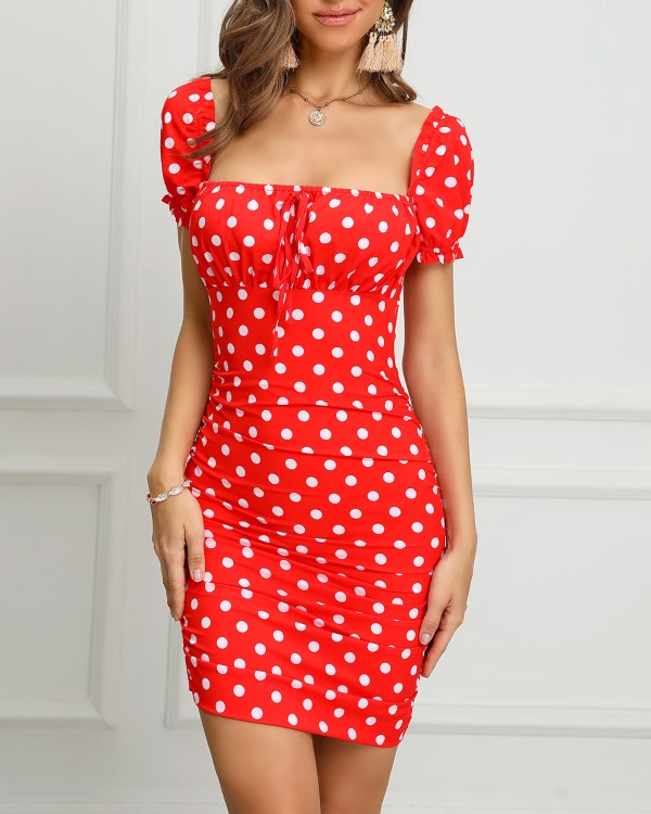 sexy square neck polka dot bodycon dresses