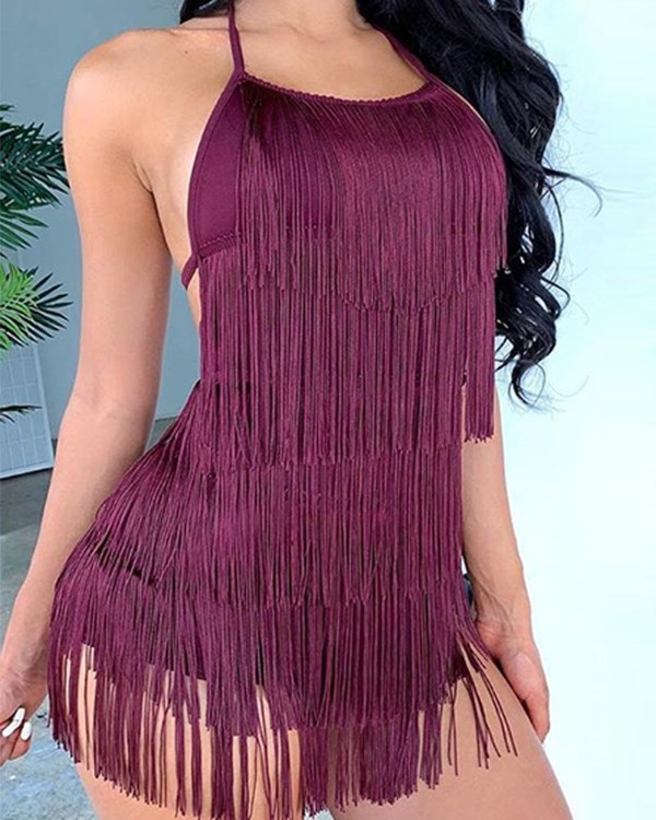 tassel detail halterneck bodycon dress