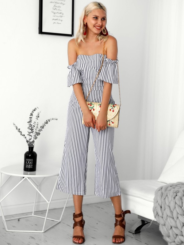 irregular flared sleeve knot side wide leg jumpsuit