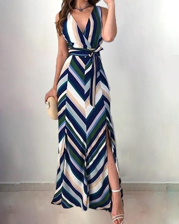 striped backless maxi dress