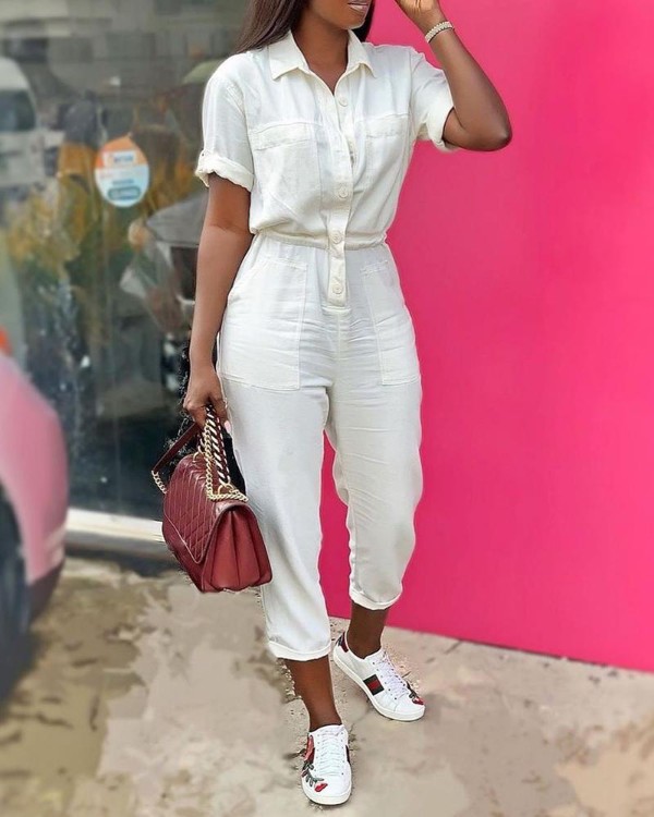 white cargo jumpsuit