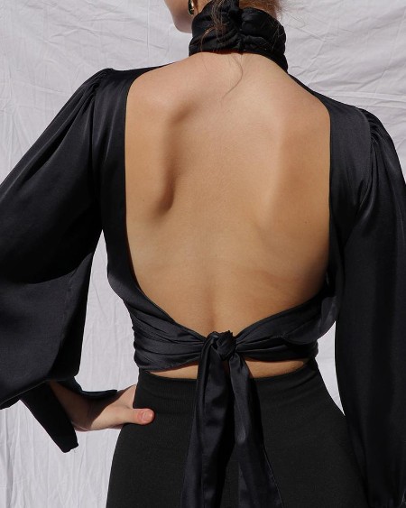 Keyhole Backless Long Sleeve Top