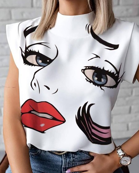 Print Sleeveless Loose Top