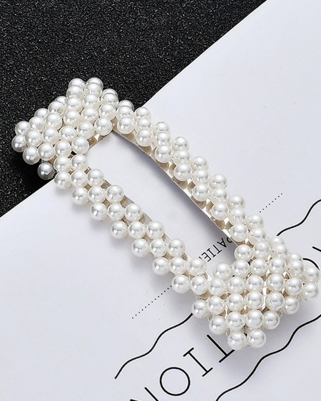 Women Full Pearl Hair Clips Snap Barrette Stick Hairpins Hair Styling Tools