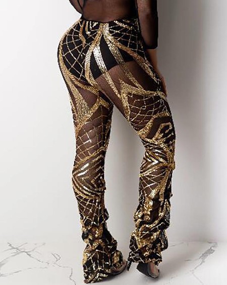 Hollow Out Mesh Sequin Pants