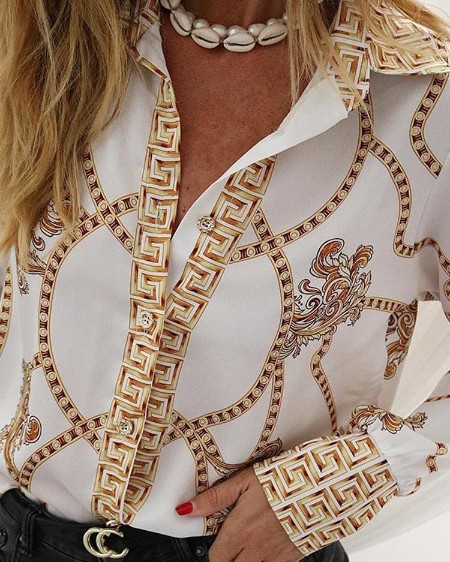 Chain Print Long Sleeve Casual Shirt