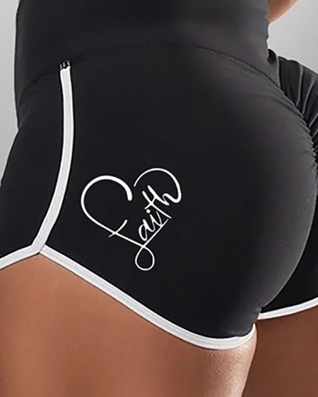 Heart Print Contrast Binding Yoga Shorts