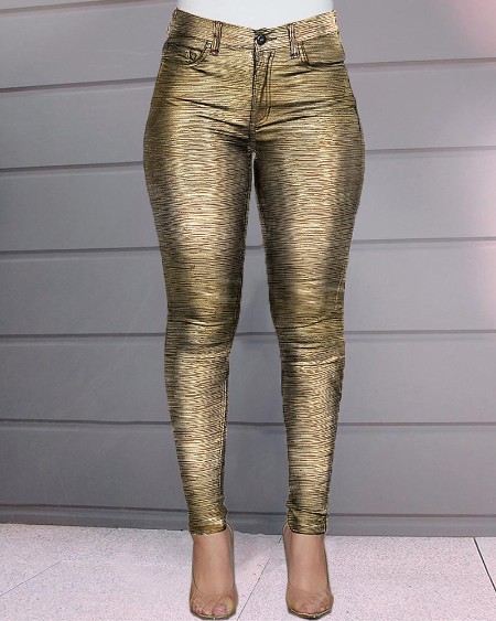 Glitter Zipper Casual Cuffed Pants